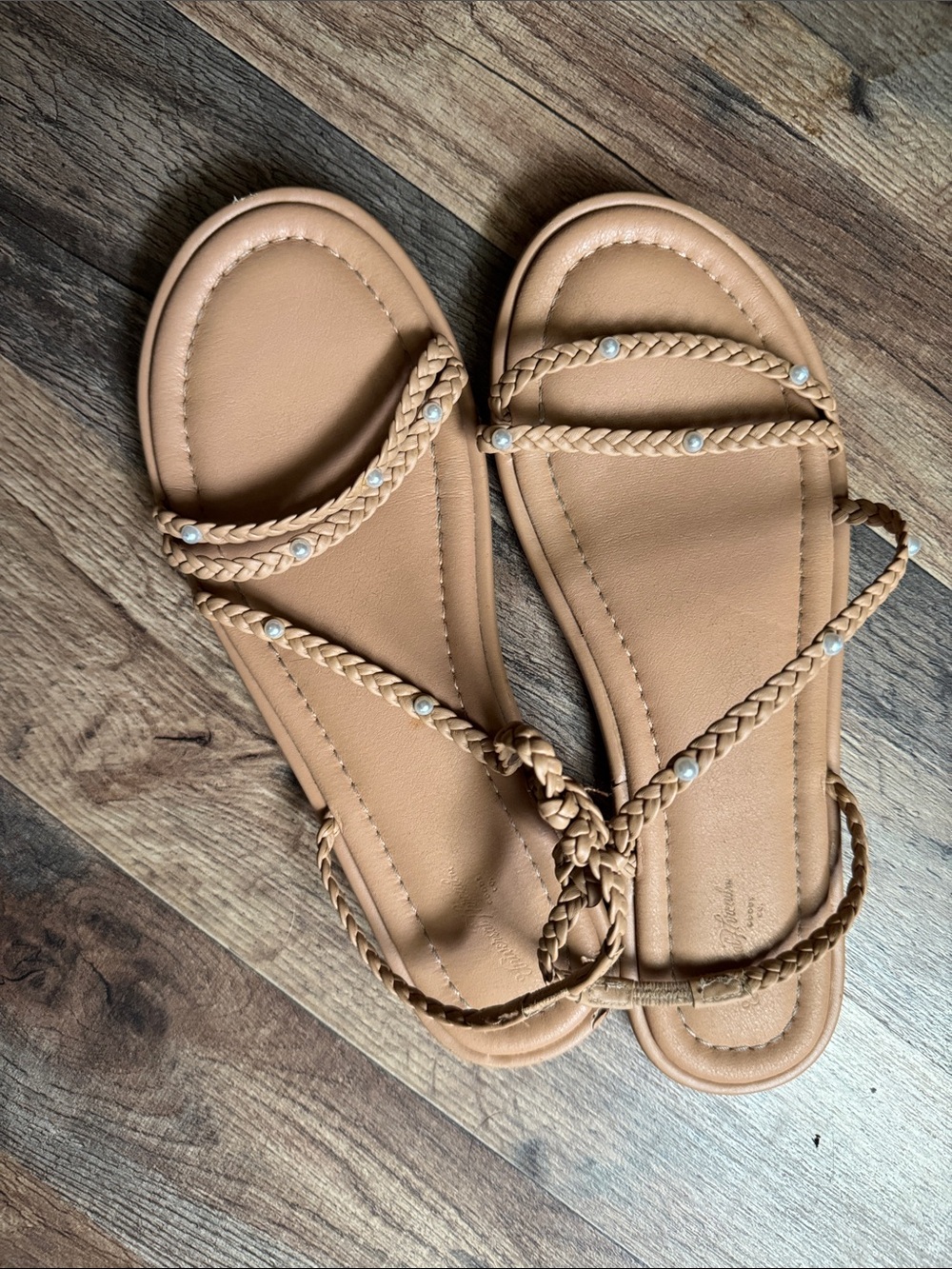 Universal Thread Braided Pearl-Embellished Tan Sandals